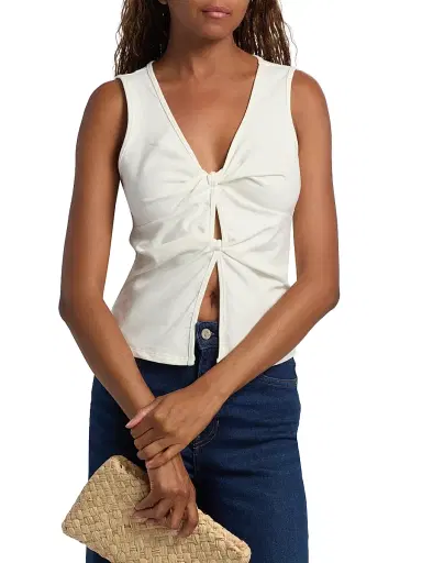 Reformation Women's Tefi Sleeveless Stretch-Cotton Top - Fior Di Latte | Thumbnail 3 Reformation Women's Tefi Sleeveless Stretch-Cotton Top - Fior Di Latte | Thumbnail 3