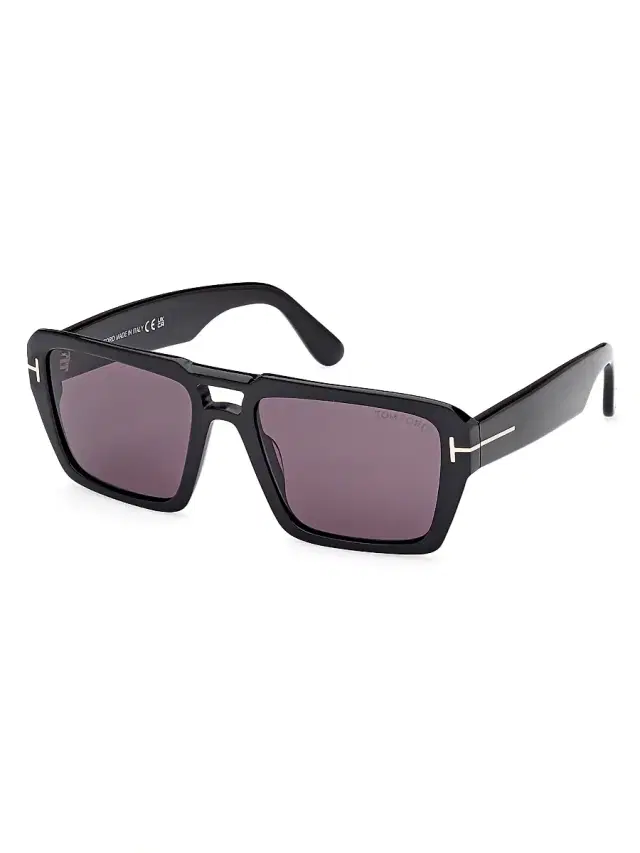 Men's Redford 56MM Navigator Sunglasses - Black Dark Purple Men's Redford 56MM Navigator Sunglasses - Black Dark Purple