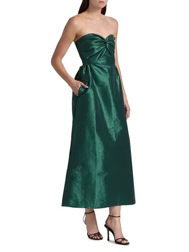 Kika Vargas Women's Rose Taffeta Strapless Midi-Dress - Pine | Thumbnail 4 Kika Vargas Women's Rose Taffeta Strapless Midi-Dress - Pine | Thumbnail 4