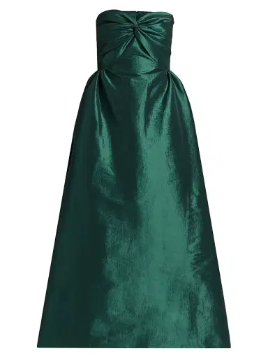 Kika Vargas Women's Rose Taffeta Strapless Midi-Dress - Pine | Thumbnail 1 Kika Vargas Women's Rose Taffeta Strapless Midi-Dress - Pine | Thumbnail 1