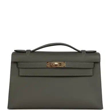 HERMÈS Hermes Special Order (HSS) Kelly Pochette Gris Meyer Verso Swift Permabrass Hardware | Thumbnail 1 HERMÈS Hermes Special Order (HSS) Kelly Pochette Gris Meyer Verso Swift Permabrass Hardware | Thumbnail 1