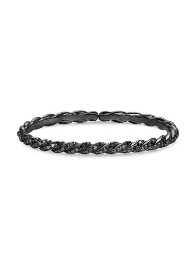 David Yurman Women's Sculpted Cable Flex Bracelet in 18K White Gold - Black Diamond | Thumbnail 4 David Yurman Women's Sculpted Cable Flex Bracelet in 18K White Gold - Black Diamond | Thumbnail 4