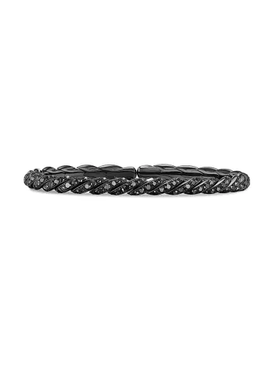 David Yurman Women's Sculpted Cable Flex Bracelet in 18K White Gold - Black Diamond | Thumbnail 1 David Yurman Women's Sculpted Cable Flex Bracelet in 18K White Gold - Black Diamond | Thumbnail 1
