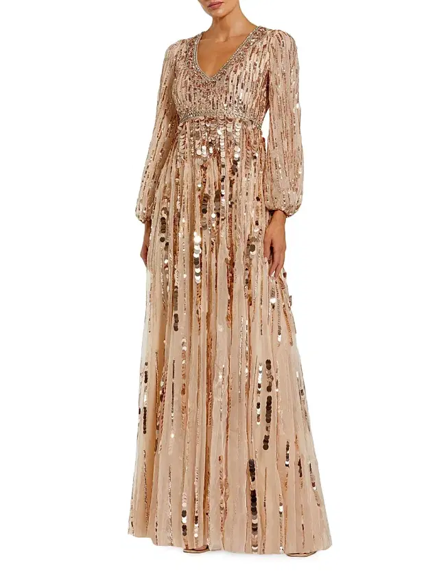 Women's Sequin-Embellished Gown - Bisque Women's Sequin-Embellished Gown - Bisque