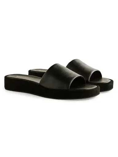Reformation Women's Esme 35MM Leather Platform Sandals - Black Suede Leather | Thumbnail 2 Reformation Women's Esme 35MM Leather Platform Sandals - Black Suede Leather | Thumbnail 2