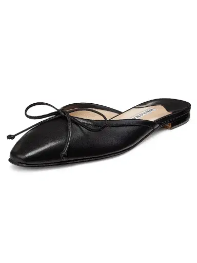 Manolo Blahnik Women's Ballerimu Bow-Detailed Leather Flat Mules - Black | Thumbnail 2 Manolo Blahnik Women's Ballerimu Bow-Detailed Leather Flat Mules - Black | Thumbnail 2