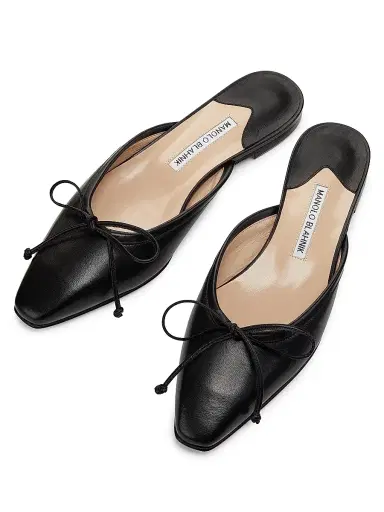 Manolo Blahnik Women's Ballerimu Bow-Detailed Leather Flat Mules - Black | Thumbnail 4 Manolo Blahnik Women's Ballerimu Bow-Detailed Leather Flat Mules - Black | Thumbnail 4