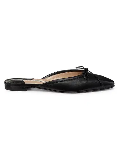 Manolo Blahnik Women's Ballerimu Bow-Detailed Leather Flat Mules - Black | Thumbnail 1 Manolo Blahnik Women's Ballerimu Bow-Detailed Leather Flat Mules - Black | Thumbnail 1