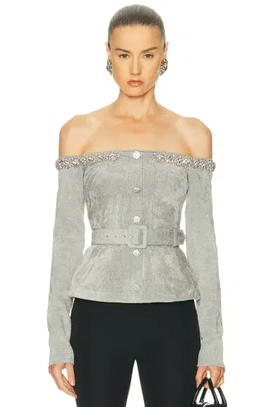 Self-Portrait Chenille Knit Crystal Trim Top | Thumbnail 1 Self-Portrait Chenille Knit Crystal Trim Top | Thumbnail 1