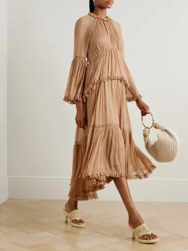 Zimmermann Hypnotic Lace-trimmed Tiered Crepe De Chine Midi Dress | Thumbnail 2 Zimmermann Hypnotic Lace-trimmed Tiered Crepe De Chine Midi Dress | Thumbnail 2
