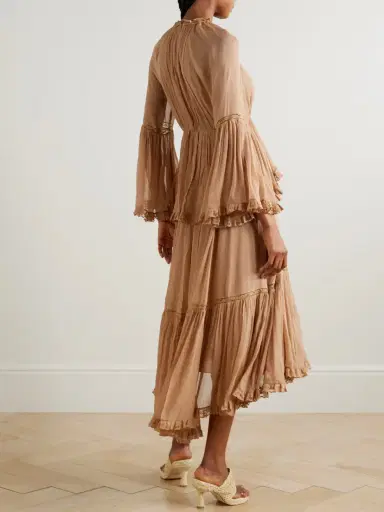 Zimmermann Hypnotic Lace-trimmed Tiered Crepe De Chine Midi Dress | Thumbnail 3 Zimmermann Hypnotic Lace-trimmed Tiered Crepe De Chine Midi Dress | Thumbnail 3