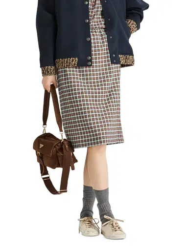 Prada Women's Checked Stretch Georgette Skirt - Blue Multi | Thumbnail 2 Prada Women's Checked Stretch Georgette Skirt - Blue Multi | Thumbnail 2