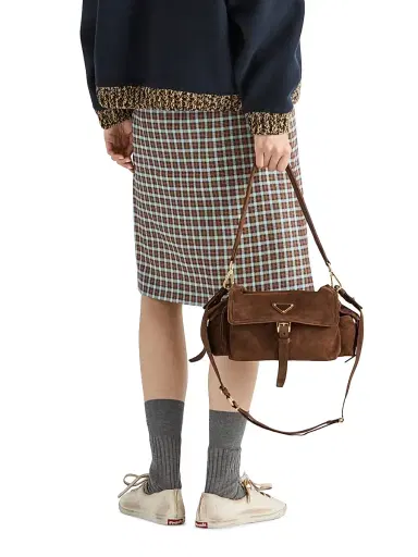Prada Women's Checked Stretch Georgette Skirt - Blue Multi | Thumbnail 3 Prada Women's Checked Stretch Georgette Skirt - Blue Multi | Thumbnail 3