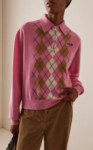 Miu Miu Argyle Cashmere Polo Sweater | Thumbnail 2 Miu Miu Argyle Cashmere Polo Sweater | Thumbnail 2