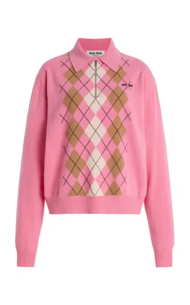 Miu Miu Argyle Cashmere Polo Sweater | Thumbnail 1 Miu Miu Argyle Cashmere Polo Sweater | Thumbnail 1