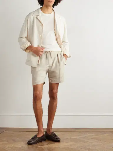 Ralph Lauren Purple Label Dorest Straight-Leg Pleated Silk and Linen-Blend Drawstring Shorts - Men | Thumbnail 2 Ralph Lauren Purple Label Dorest Straight-Leg Pleated Silk and Linen-Blend Drawstring Shorts - Men | Thumbnail 2