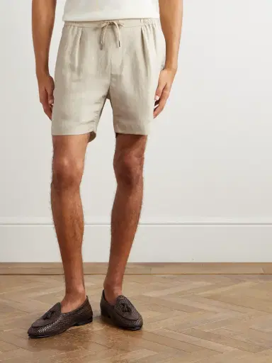Ralph Lauren Purple Label Dorest Straight-Leg Pleated Silk and Linen-Blend Drawstring Shorts - Men | Thumbnail 3 Ralph Lauren Purple Label Dorest Straight-Leg Pleated Silk and Linen-Blend Drawstring Shorts - Men | Thumbnail 3