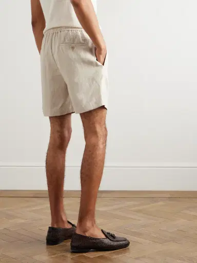Ralph Lauren Purple Label Dorest Straight-Leg Pleated Silk and Linen-Blend Drawstring Shorts - Men | Thumbnail 4 Ralph Lauren Purple Label Dorest Straight-Leg Pleated Silk and Linen-Blend Drawstring Shorts - Men | Thumbnail 4