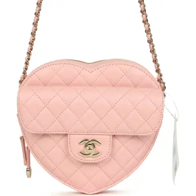 Chanel Chanel CC In Love Large Heart Bag with Chain Light Pink Lambskin Light Gold Hardware | Thumbnail 1 Chanel Chanel CC In Love Large Heart Bag with Chain Light Pink Lambskin Light Gold Hardware | Thumbnail 1
