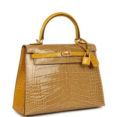 HERMÈS Hermes Special Order (HSS) Kelly Sellier 25 Beige Sable and Jaune Ambre Shiny Alligator Mississpiensis Brushed Gold Hardware | Thumbnail 2 HERMÈS Hermes Special Order (HSS) Kelly Sellier 25 Beige Sable and Jaune Ambre Shiny Alligator Mississpiensis Brushed Gold Hardware | Thumbnail 2