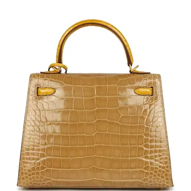 HERMÈS Hermes Special Order (HSS) Kelly Sellier 25 Beige Sable and Jaune Ambre Shiny Alligator Mississpiensis Brushed Gold Hardware | Thumbnail 4 HERMÈS Hermes Special Order (HSS) Kelly Sellier 25 Beige Sable and Jaune Ambre Shiny Alligator Mississpiensis Brushed Gold Hardware | Thumbnail 4