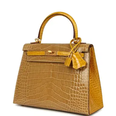 HERMÈS Hermes Special Order (HSS) Kelly Sellier 25 Beige Sable and Jaune Ambre Shiny Alligator Mississpiensis Brushed Gold Hardware | Thumbnail 5 HERMÈS Hermes Special Order (HSS) Kelly Sellier 25 Beige Sable and Jaune Ambre Shiny Alligator Mississpiensis Brushed Gold Hardware | Thumbnail 5