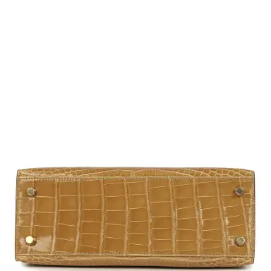 HERMÈS Hermes Special Order (HSS) Kelly Sellier 25 Beige Sable and Jaune Ambre Shiny Alligator Mississpiensis Brushed Gold Hardware | Thumbnail 6 HERMÈS Hermes Special Order (HSS) Kelly Sellier 25 Beige Sable and Jaune Ambre Shiny Alligator Mississpiensis Brushed Gold Hardware | Thumbnail 6