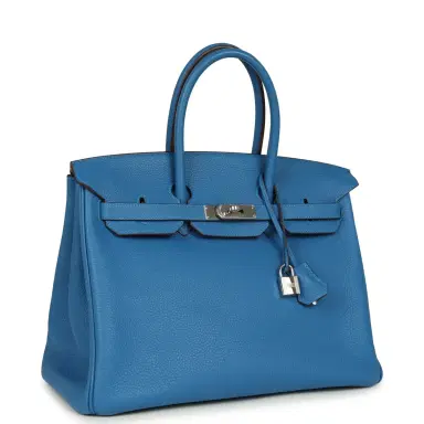 HERMÈS Pre-owned Hermes Birkin 35 Bleu Mykonos Togo Palladium Hardware | Thumbnail 2 HERMÈS Pre-owned Hermes Birkin 35 Bleu Mykonos Togo Palladium Hardware | Thumbnail 2