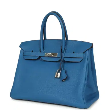 HERMÈS Pre-owned Hermes Birkin 35 Bleu Mykonos Togo Palladium Hardware | Thumbnail 5 HERMÈS Pre-owned Hermes Birkin 35 Bleu Mykonos Togo Palladium Hardware | Thumbnail 5