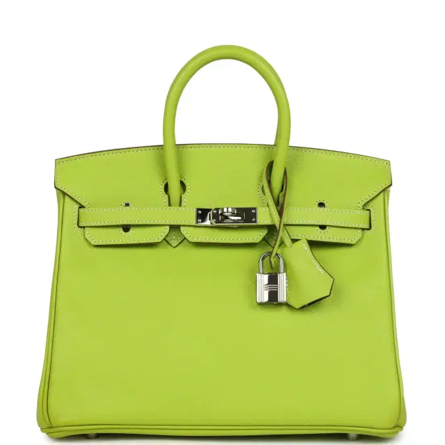 Pre-owned Hermes Candy Birkin 25 Kiwi Candy Epsom Palladium Hardware Pre-owned Hermes Candy Birkin 25 Kiwi Candy Epsom Palladium Hardware