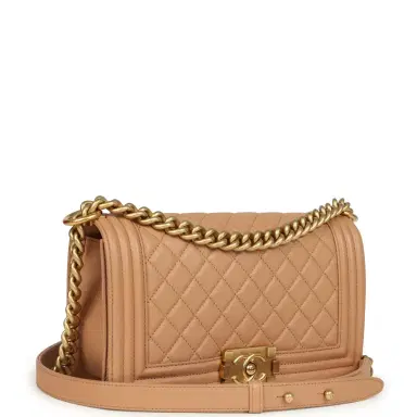 Chanel Preowned Chanel Medium Boy Bag Dark Beige Lambskin Antique Gold Hardware | Thumbnail 2 Chanel Preowned Chanel Medium Boy Bag Dark Beige Lambskin Antique Gold Hardware | Thumbnail 2