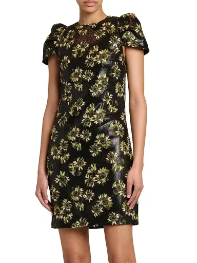 McQueen Women's Lacquered Sunflower Jacquard Day Dress - Black | Thumbnail 3 McQueen Women's Lacquered Sunflower Jacquard Day Dress - Black | Thumbnail 3