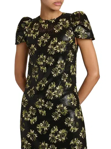 McQueen Women's Lacquered Sunflower Jacquard Day Dress - Black | Thumbnail 6 McQueen Women's Lacquered Sunflower Jacquard Day Dress - Black | Thumbnail 6