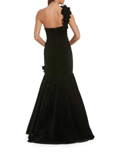 Mac Duggal Women's Velvet One-Shoulder Trumpet Bubble Hem Gown - Black | Thumbnail 2 Mac Duggal Women's Velvet One-Shoulder Trumpet Bubble Hem Gown - Black | Thumbnail 2