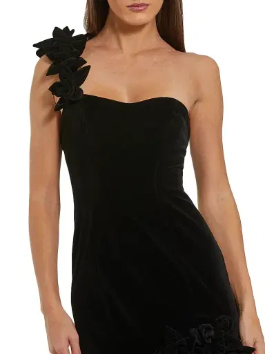 Mac Duggal Women's Velvet One-Shoulder Trumpet Bubble Hem Gown - Black | Thumbnail 3 Mac Duggal Women's Velvet One-Shoulder Trumpet Bubble Hem Gown - Black | Thumbnail 3