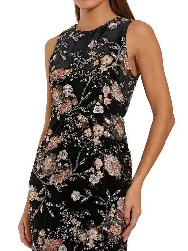 Mac Duggal Women's Floral Embellished Velvet Cocktail Dress - Black Multi | Thumbnail 3 Mac Duggal Women's Floral Embellished Velvet Cocktail Dress - Black Multi | Thumbnail 3