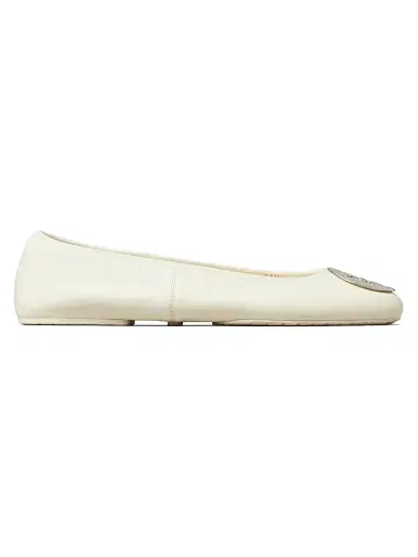 Tory Burch Women's Reva Travel Ballet Flats - Light Cream Silver - Size 9.5 | Thumbnail 1 Tory Burch Women's Reva Travel Ballet Flats - Light Cream Silver - Size 9.5 | Thumbnail 1