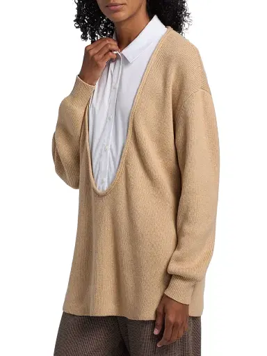 Staud Women's Coast Relaxed-Fit Bib Collar Sweater - Wheat White - Size XL | Thumbnail 4 Staud Women's Coast Relaxed-Fit Bib Collar Sweater - Wheat White - Size XL | Thumbnail 4