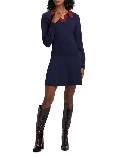 Staud Women's Gene Split Collar Minidress - Navy Sangria | Thumbnail 2 Staud Women's Gene Split Collar Minidress - Navy Sangria | Thumbnail 2