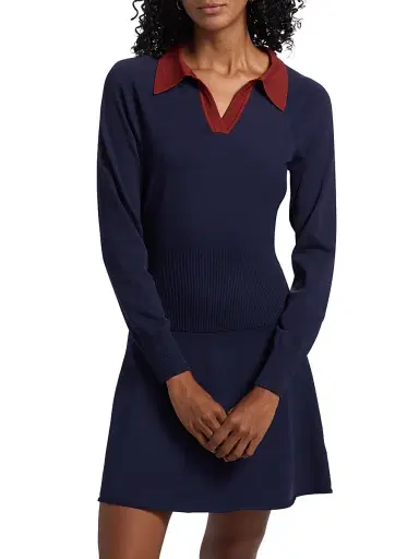 Staud Women's Gene Split Collar Minidress - Navy Sangria | Thumbnail 3 Staud Women's Gene Split Collar Minidress - Navy Sangria | Thumbnail 3
