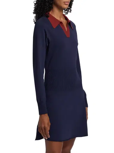 Staud Women's Gene Split Collar Minidress - Navy Sangria | Thumbnail 4 Staud Women's Gene Split Collar Minidress - Navy Sangria | Thumbnail 4