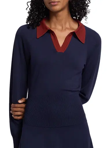 Staud Women's Gene Split Collar Minidress - Navy Sangria | Thumbnail 6 Staud Women's Gene Split Collar Minidress - Navy Sangria | Thumbnail 6