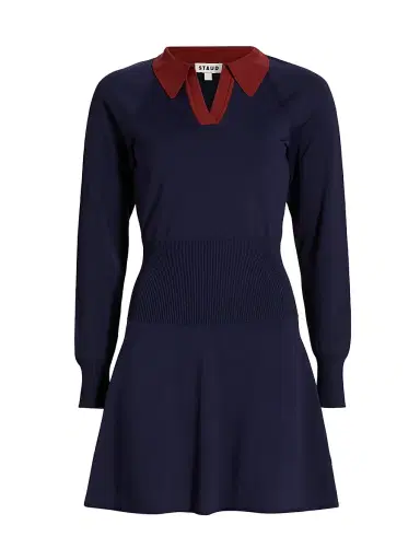 Staud Women's Gene Split Collar Minidress - Navy Sangria | Thumbnail 1 Staud Women's Gene Split Collar Minidress - Navy Sangria | Thumbnail 1