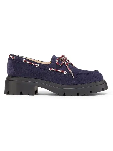 Stuart Weitzman Women's Hudson 40MM Suede Moccasins - Nice Blue | Thumbnail 1 Stuart Weitzman Women's Hudson 40MM Suede Moccasins - Nice Blue | Thumbnail 1