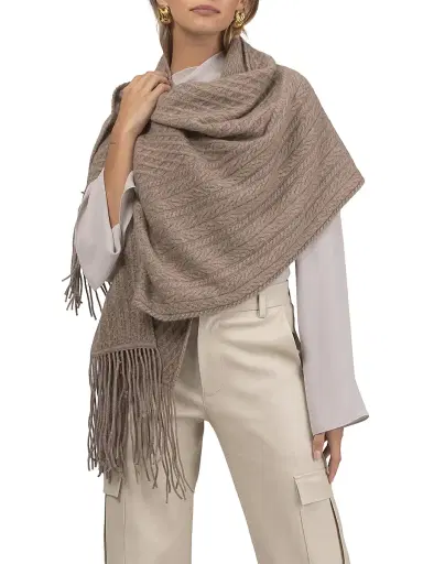 Gorski Women's Select Knit Cashmere Shawl - Khaki | Thumbnail 2 Gorski Women's Select Knit Cashmere Shawl - Khaki | Thumbnail 2
