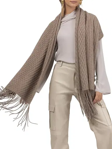 Gorski Women's Select Knit Cashmere Shawl - Khaki | Thumbnail 3 Gorski Women's Select Knit Cashmere Shawl - Khaki | Thumbnail 3