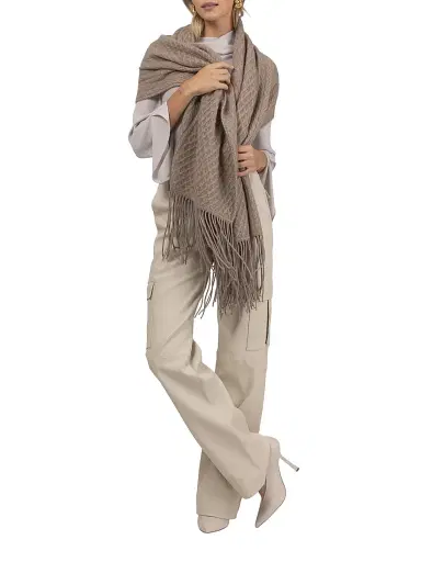 Gorski Women's Select Knit Cashmere Shawl - Khaki | Thumbnail 4 Gorski Women's Select Knit Cashmere Shawl - Khaki | Thumbnail 4