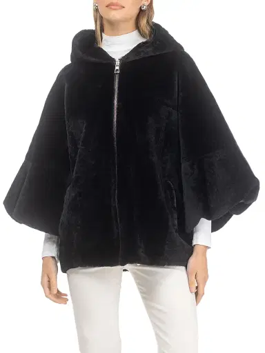 Gorski Women's Shearling Lamb Zip Jacket with Cropped Sleeves - Black | Thumbnail 2 Gorski Women's Shearling Lamb Zip Jacket with Cropped Sleeves - Black | Thumbnail 2