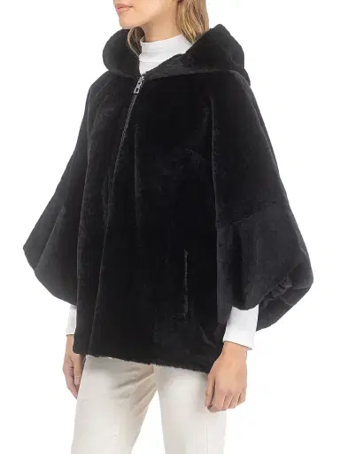 Gorski Women's Shearling Lamb Zip Jacket with Cropped Sleeves - Black | Thumbnail 3 Gorski Women's Shearling Lamb Zip Jacket with Cropped Sleeves - Black | Thumbnail 3