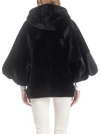 Gorski Women's Shearling Lamb Zip Jacket with Cropped Sleeves - Black | Thumbnail 4 Gorski Women's Shearling Lamb Zip Jacket with Cropped Sleeves - Black | Thumbnail 4